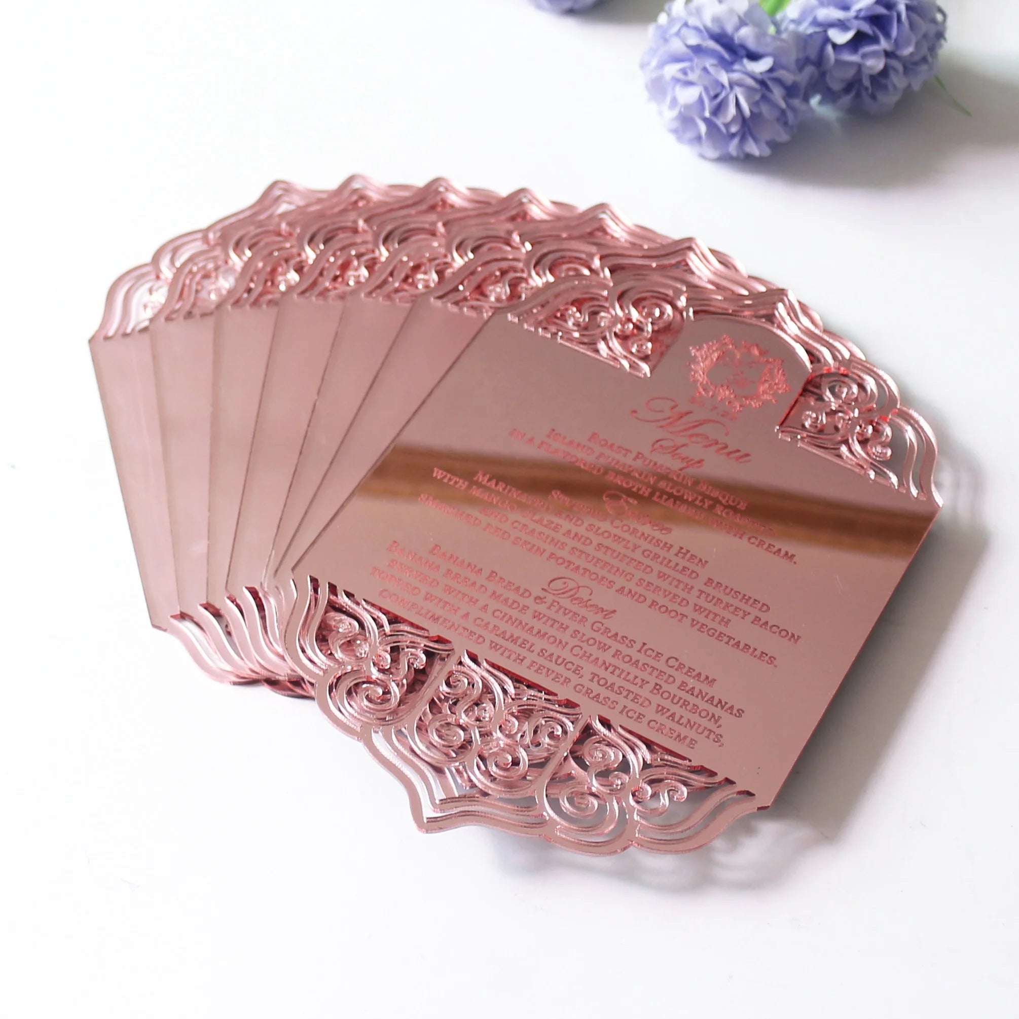 Creative 5X7 Inches Wedding Ideas Menus With Engraved Text Perfect Design Rose Gold Acrylic Menu Card Luxury Wedding Party Event