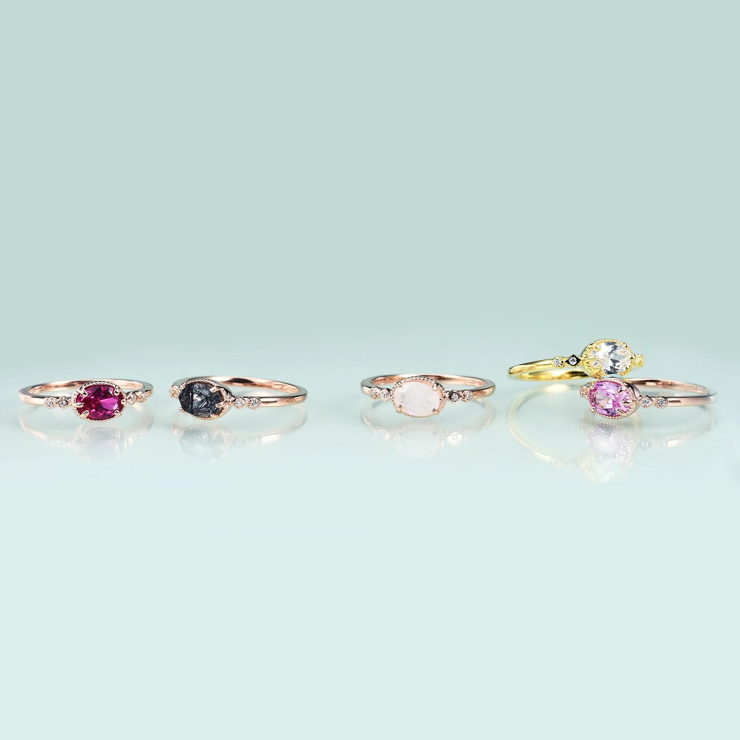 OL0899 Abiding Fine Gemstone Jewelry Gold Plated Oval Shape Multi Gemstone Value 925 Sterling Silver Wedding Women Ring