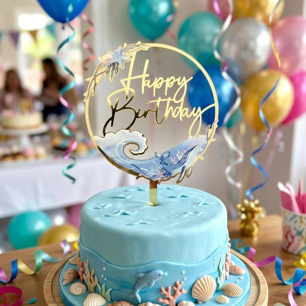Custom Handmade UV Printed Acrylic Flower Birthday Cake Topper for Birthday Party Decoration