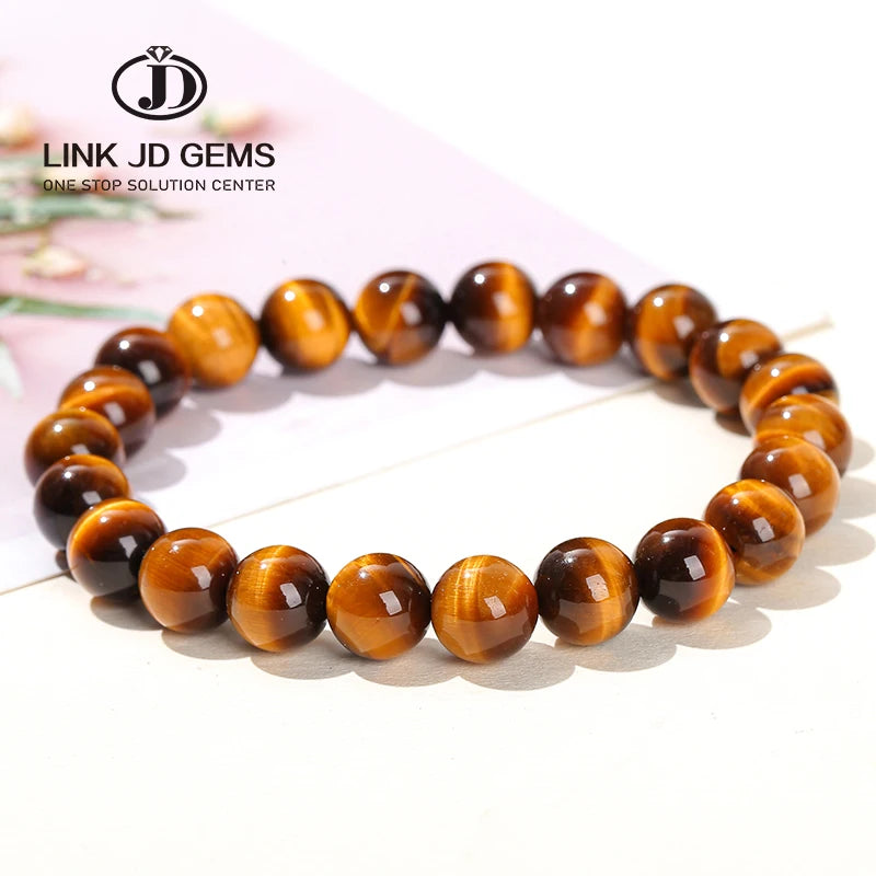 JD Handmade Classic Reiki Healing Meditation Bangles Elastic Rope Natural Stone Charm 5A Yellow Tiger Eyes Stone Anniversary