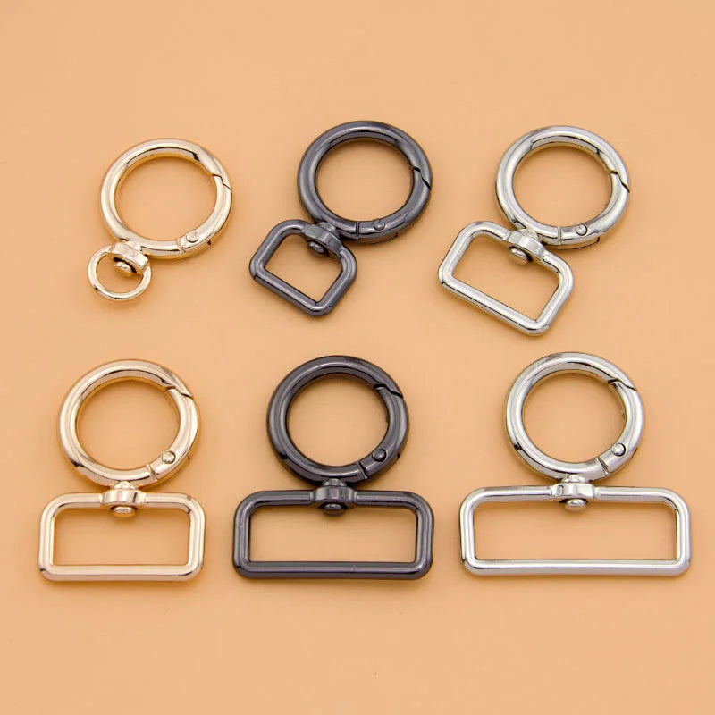 Metal O-ring Buckle With Rotatable Circular Lock Spring Clip for Jewelry Making Keychain Buckle Wallet Accessories