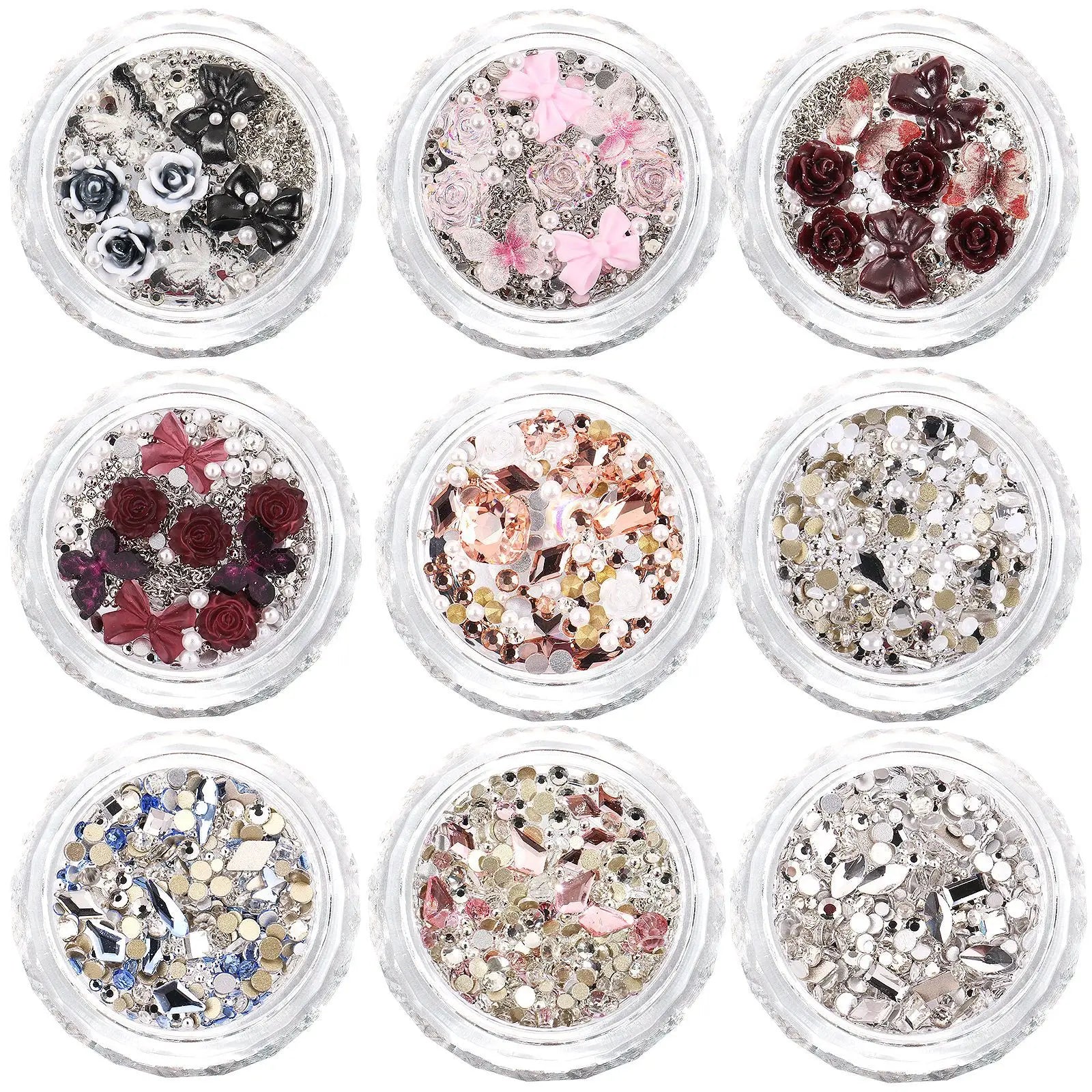 Qitai Eco-friendly 3D Glass Glitter Sequins High Sparking Bulk Mix Size Chunky Rhinestones for Decorations