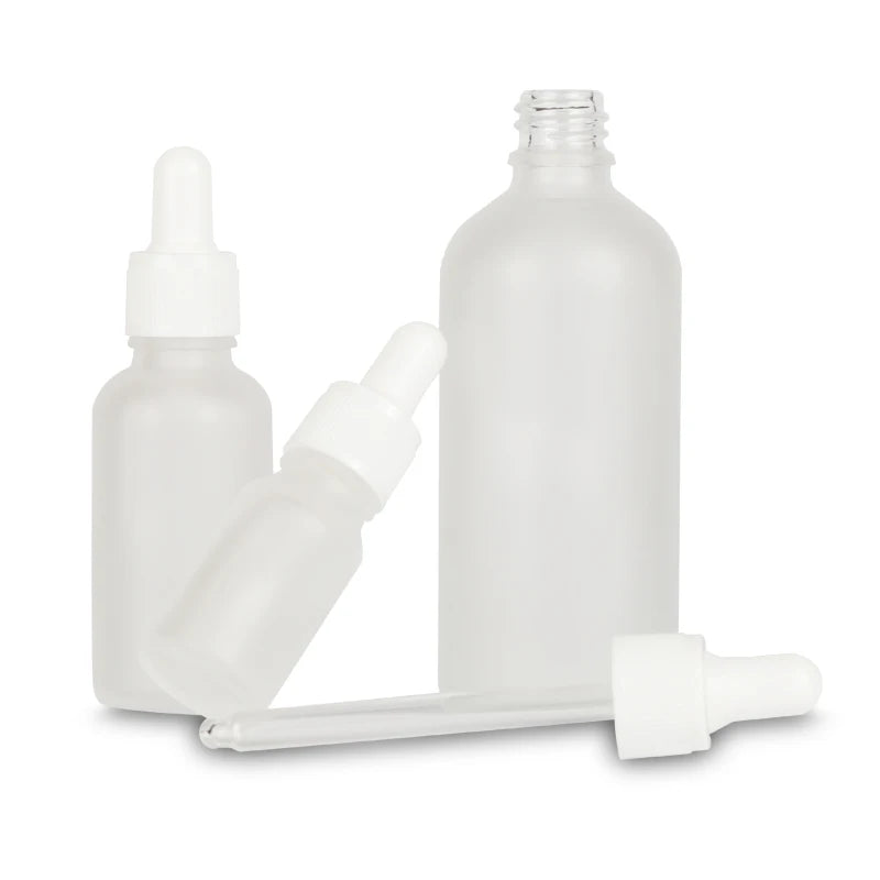 Hot Selling 10ml 20ml 30ml Essential Oil Glass Dropper Bottle 50ml Empty Transparent Frosted Glass Bottle with  Cap