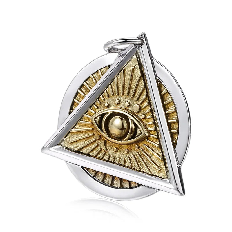 925 Sterling Silver Eye of God Round Necklace Pendant for Men Vintage Eye Pendant Punk Rock Hip-hop Jewelry