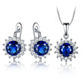 Fashion Blue Gemstone Pendant Necklace and Clip Earrings Sets 925 Sterling Silver Cubic Zirconia Jewelry Set Bridal for Women