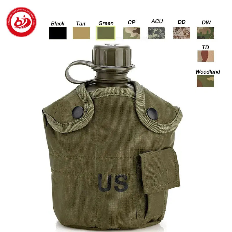 Hiking Camping US Outdoor Portable Drinking Water Bottle Survival Camouflage Kettle Equipment with Carrying Bag