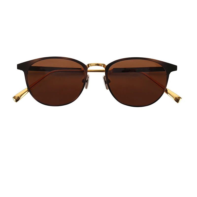 Unique Retro Mens Women Custom Polarized Brown Titanium Frame Sun Glasses Sunglasses