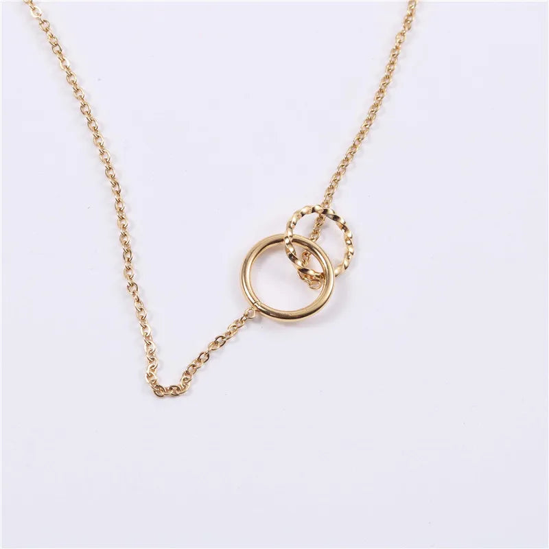 Fenny Wholesale 18K PVD Plated No Fade High End Simple Double Smooth&Twisted Circle Pendant Stainless Steel Necklace for Women