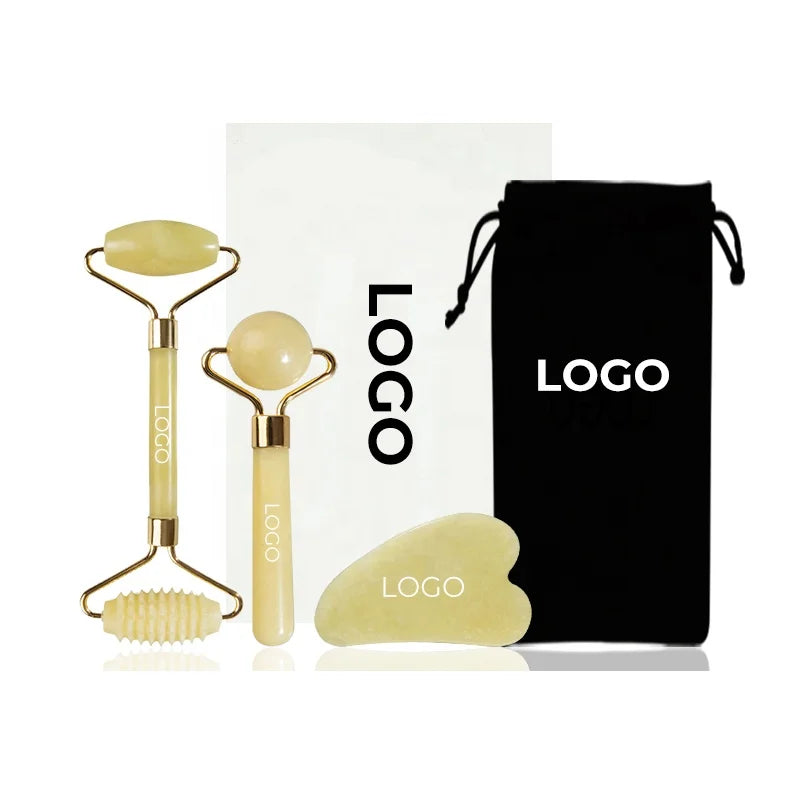 OEM Beauty Gua Sha Facial Tool Home Use Natural Stone Skin Tightening Jade Massage Roller for Face Body Scraping Yellow Gua Sha