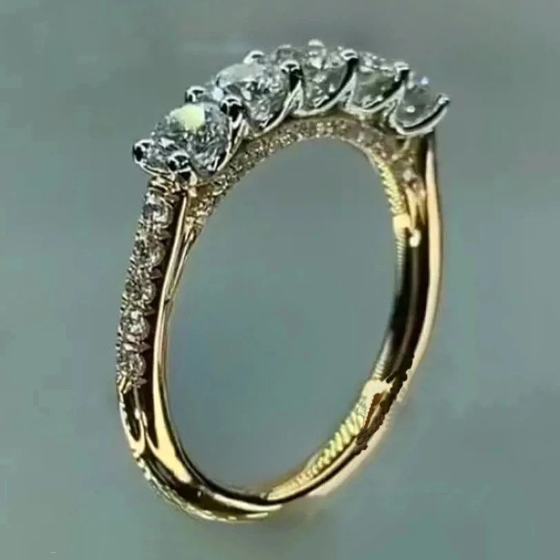 Huitan S925 Minimalist Style 5 Round Dazzling Zircon Gold Plated Finger Ring for Women Wedding Sterling Silver CZ Rings  Jewelry