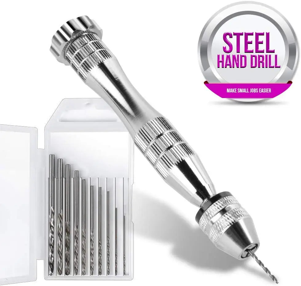 11832 DIY Resin Tool Set Stainless  Steel Hand Drill With 10 PCS Drill Bits (0.8-3 Mm)
