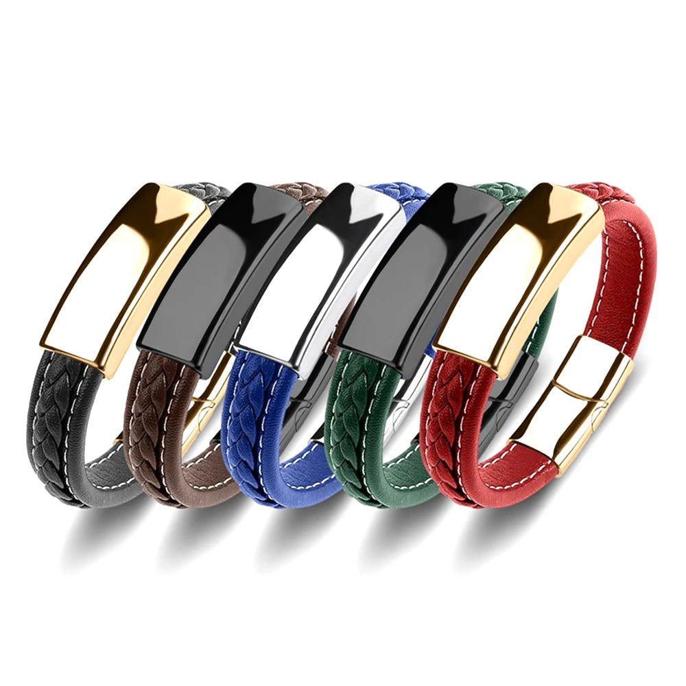 Hot Sales Men's Handmade Stainless Steel Bracelet Rope Weave Leather Fashion Bangle Gift for Men