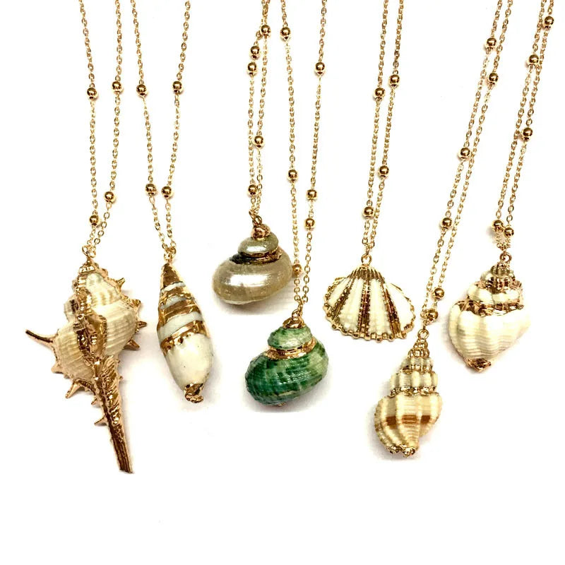 Tongxin Boho Shell Necklace Conch Seashell Alloy Necklace Pendant for Women Collier Shell Porcelain Snail Summer Jewelry Bohemia