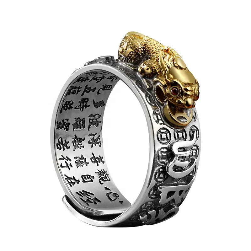Men Fengshui S925 Sterling Silver Jewelry Cool Lucky Wealthy Open Pixiu Rings Custom Gift 925 Silver Adjustable Rings