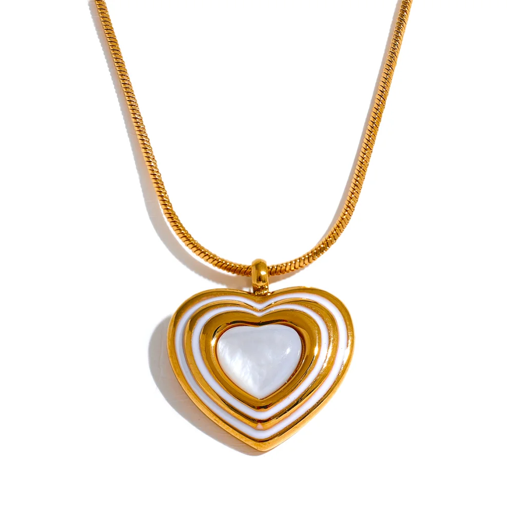 JINYOU 1194 Stainless Steel 316l Natural Shell Heart Pendant Collar Necklace for Women Gold Romantic Charm Jewelry Bijoux Gift