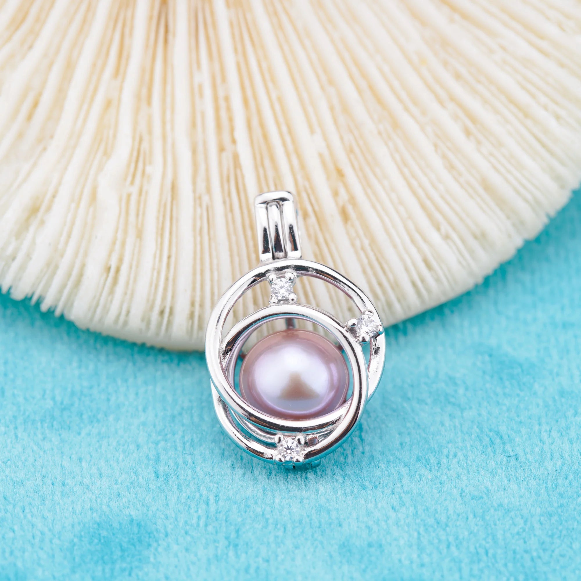 C030088 Sterling Silver Freshwater Pearl Cage Pendant Necklace Jewelry Locket for Pearl Party