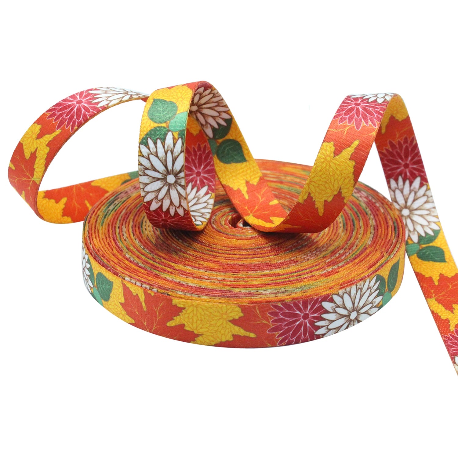 Custom Beautiful Orange Pattern Webbings Polyester Heat Transfer Webbing Sublimation Polyester Webbing for Sublimation for Pets