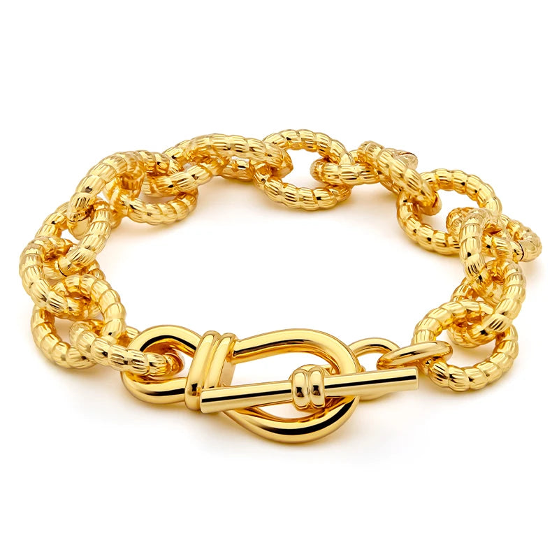 Punk Style Simple Polyhedron Oval Bracelet for Women 18K Gold IP Plated for Wedding Gift Fashion Jewelry Wholesale Dropshipping