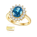 A015R Abiding Trendy Cluster Setting Flower Zirconia Halo Aquamarine Cz 14K Real Gold Ring for Women Jewelry