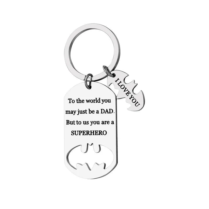 Father's Day Gift Stainless Steel Keychain to Us You Are a Hero Father Dad Keychain
