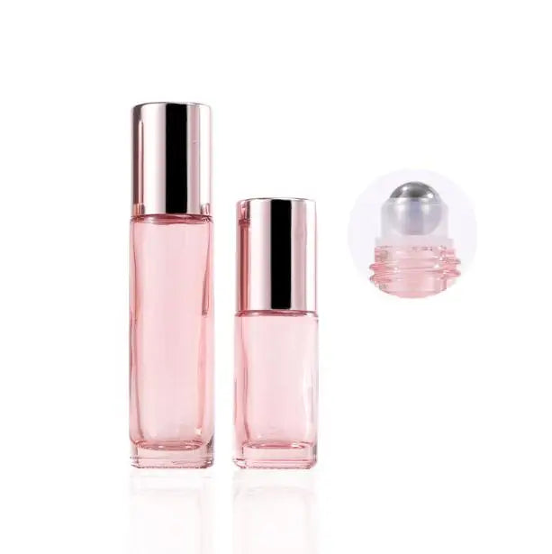 Cosmetic Refillable Rose Gold Top Essential Oil 5 ml 10 ml Empty Round pink Glass Roll on Perfume Bottles