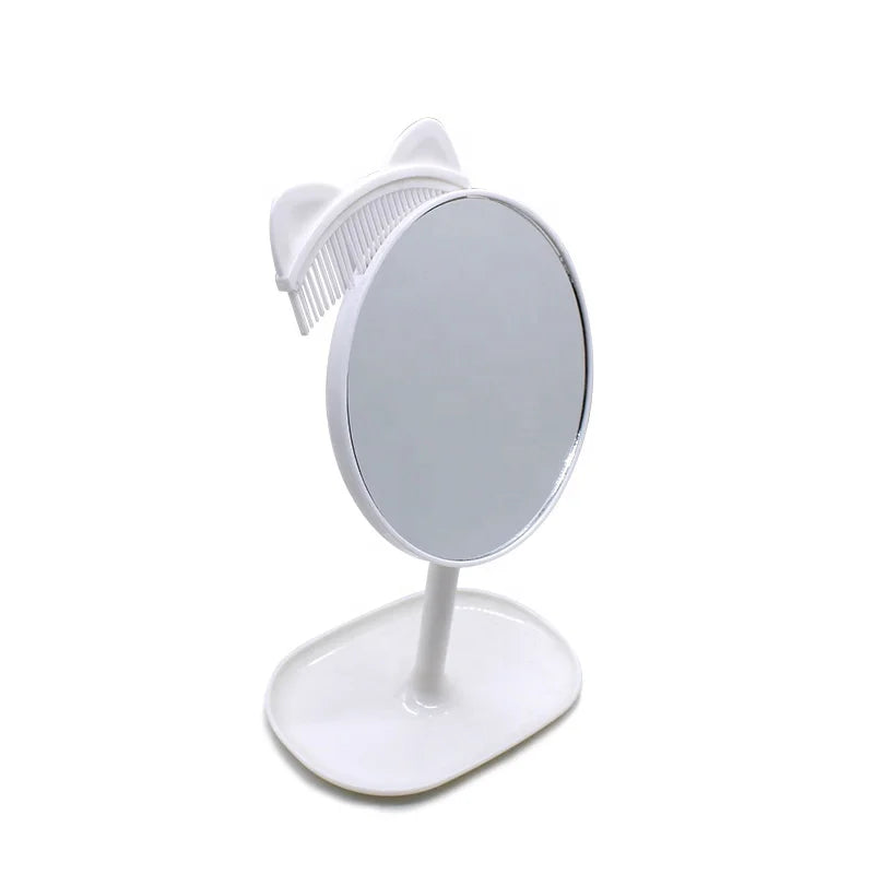 Adjustable 90 Degree Desk Makeup Mirror with Stand Cute Small Countertop Travel Mirror & Comb Set Gifts for Girls