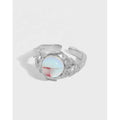 Unique Design Hammered Moon Stone S925 Sterling Silver Open Ring Ladies Jewelry Sterling Silver Stackable Rings