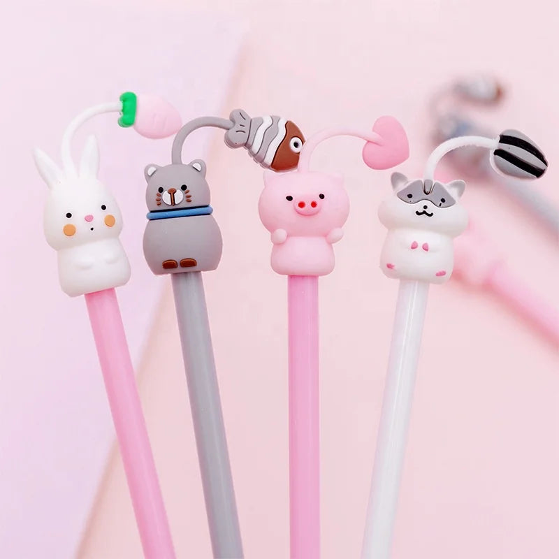 Korean Creative Cartoon Cute Pet Cat Pig Rabbit Hamster Kawaii Gel Pen Black Customized Ningbo Plastic Pen Promotional Pen