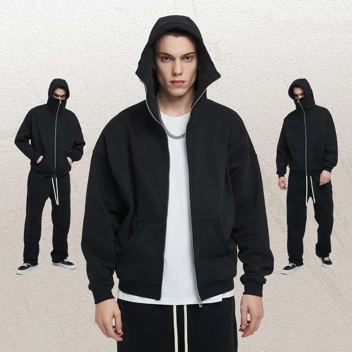 Heavyweight Men's Hoodie Cotton Custom Print Embroidered Oversized Pull Over Stringless Fleece Plain Thick Hoodies Men No String