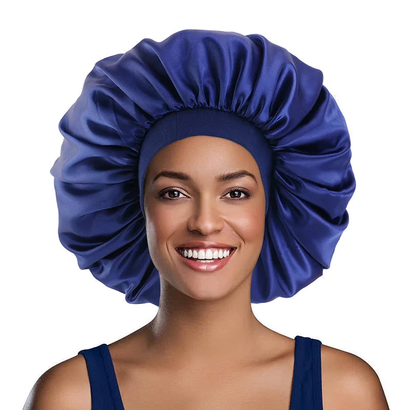 Wholesale Custom Satin Hair Bonnet Single Layer Super Big Elastic Multiple Colors Silk Ski Sports Fishing Beach Travel Cycling