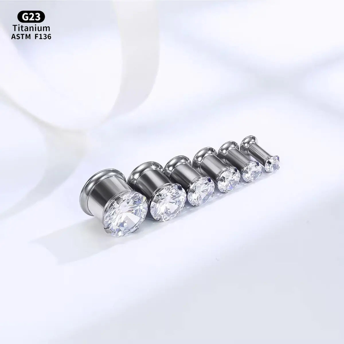 Fashion Astm F136 Solid G23 Titanium  INTERNALLY THREADED 5A Zircon Flesh Tunnel Ear Plug Ear Piercing Gauges Earrings