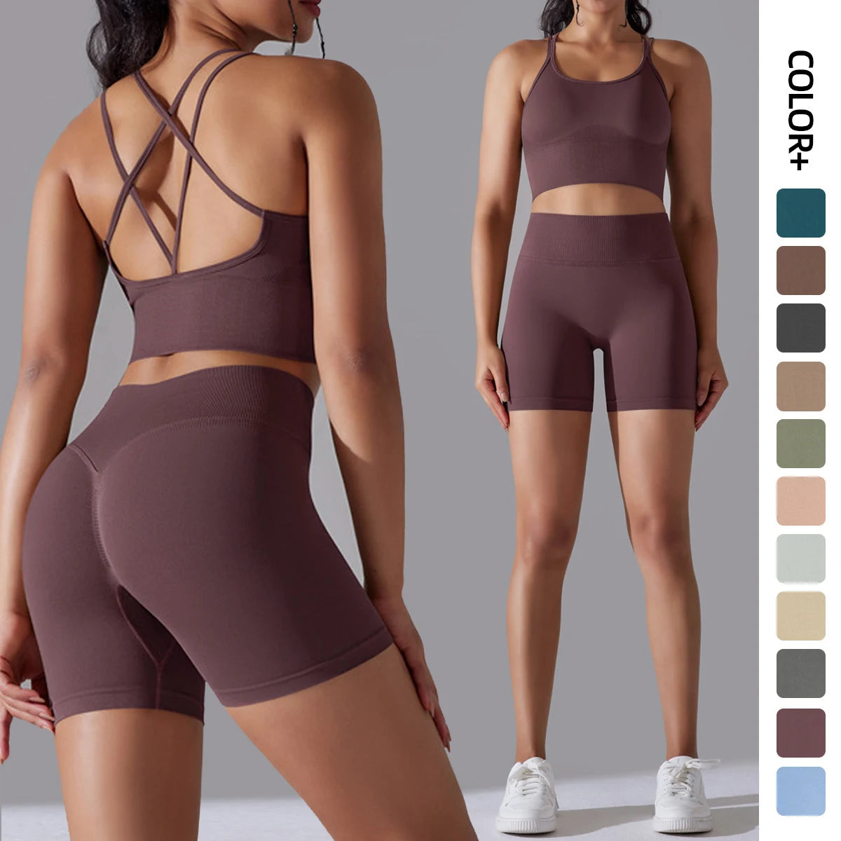 Custom Logo Women's Seamless Shorts Set Custom Training Gym Shorts Set Compression Biker Shorts Suit