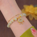 Fashion Imitation Green Jade Ruyi Lucky Bracelet Natural Crystal Gemstone Beads Gold Handmade Vintage Red Agate Bracelet