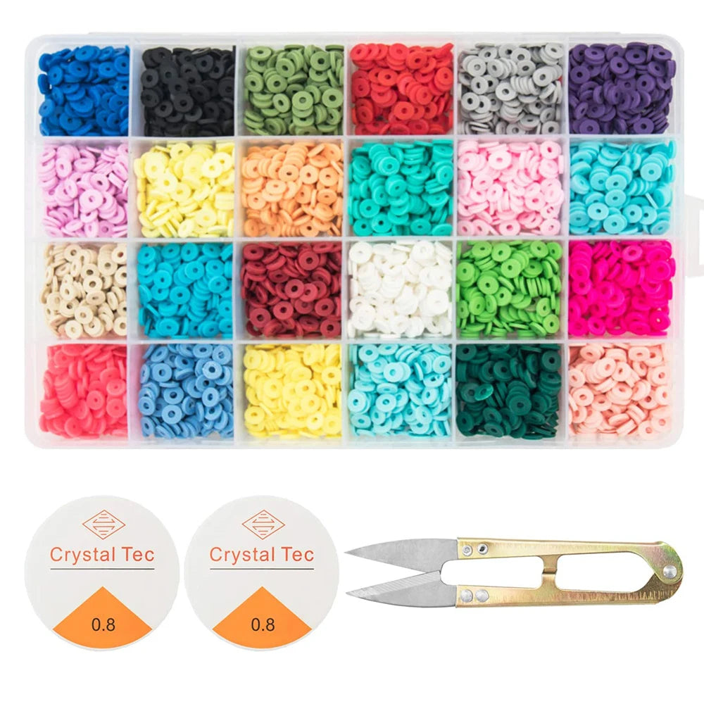 24 Colors 6mm Handmade Polymer Clay Spacer Beads Set Acrylic Plastic Lucite Discs for Earring Bracelet Necklace Jewelry DIY