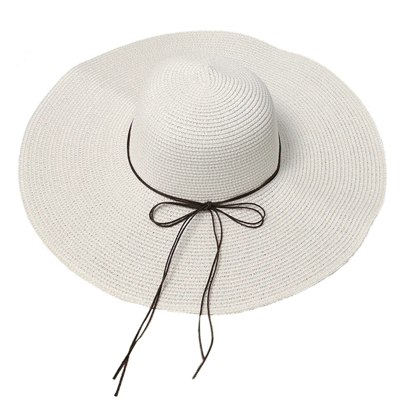 China Straw Hat Supplier Bow  Ladies Straw Visor Hat Wide Brim Roll up Beach Sun Straw Hat