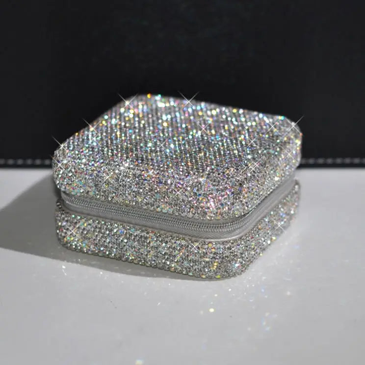 EA021 Fancy Glitter Small Jewelries Organizer Necklaces Rings Earrings Necklace Storage with Travel Jewelry Box