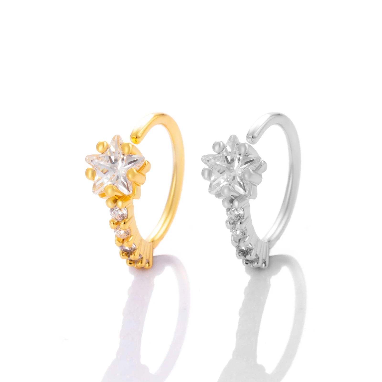 HENGSEN 18K Gold Plated Nose Piercing Jewelry Cubic Zirconia Star Hoop Nose Ring for Women 1932-star