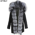 OFTBUY Real Fox Fur Collar Hood Long Fur Jacket Women Waterproof Long Parka Warm Outcoat Real Fur Parka for Women