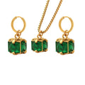 Hot Selling 18K Gold Square Emerald Zircon Drop Earrings Necklace Set Stainless Steel Emerald Diamond Pendant Necklace