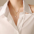 Simple New Design Fashion Jewelry Original Stainless Steel Gold Plated Pearl Pendant Woman Luxury Necklace