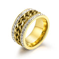 Unique Spinning Crust Stacking Rotatable Stainless Steel Chain Ring with Colorful Crystal Adhesive Design