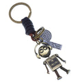 Fashion Popular Accessories Cartoon Robot Pendant Key Chain Woven Genuine Leather Keyrings Cute Trinket