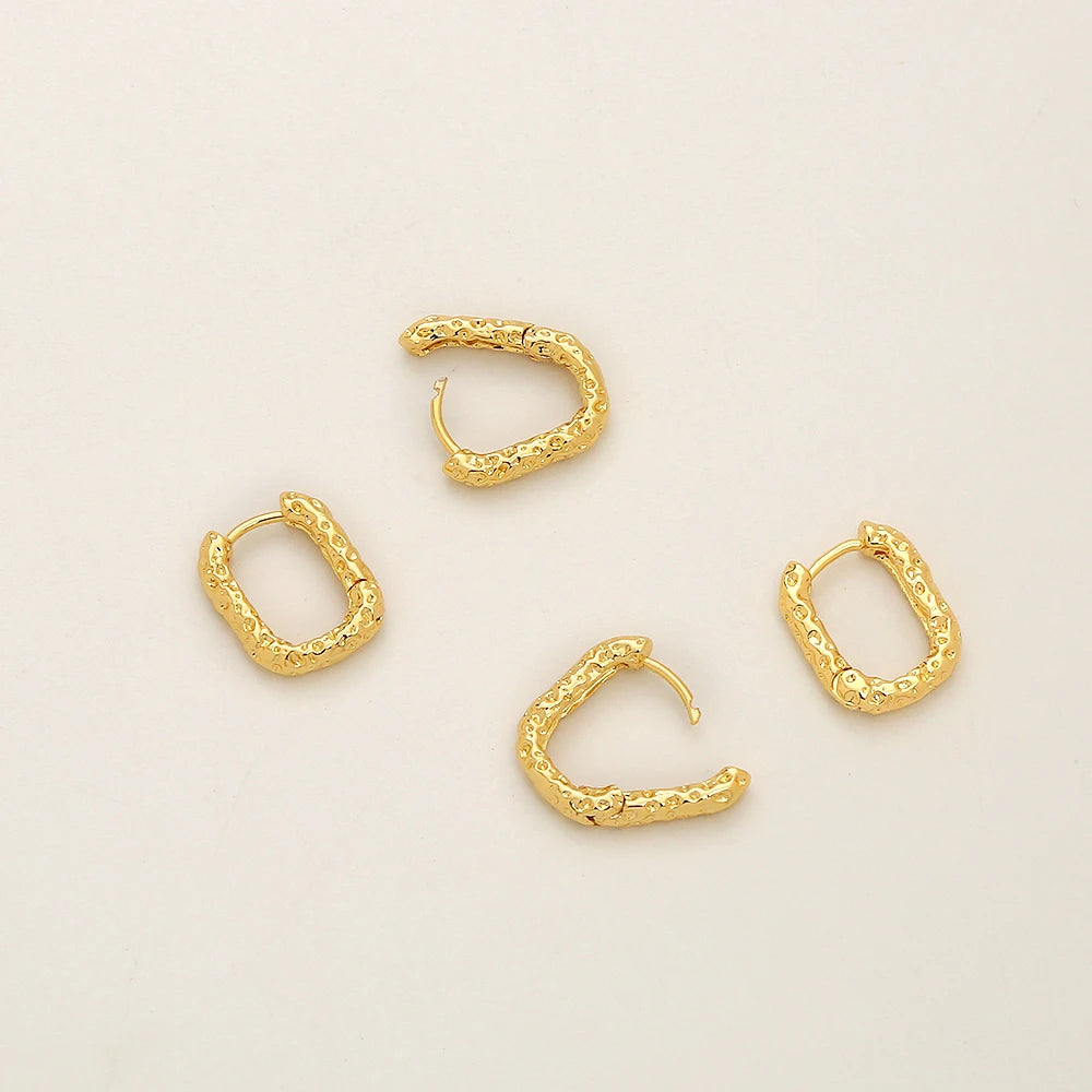 European Retro Pattern Geometric Earrings 18K Gold Plated Brass Earrings Heart U Shape Irregular Geometric Earrings
