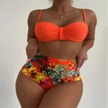 Hot Sell Women Two Piece Vintage Swimsuit Retro Halter Ruched High Waist Bikini with Bottom