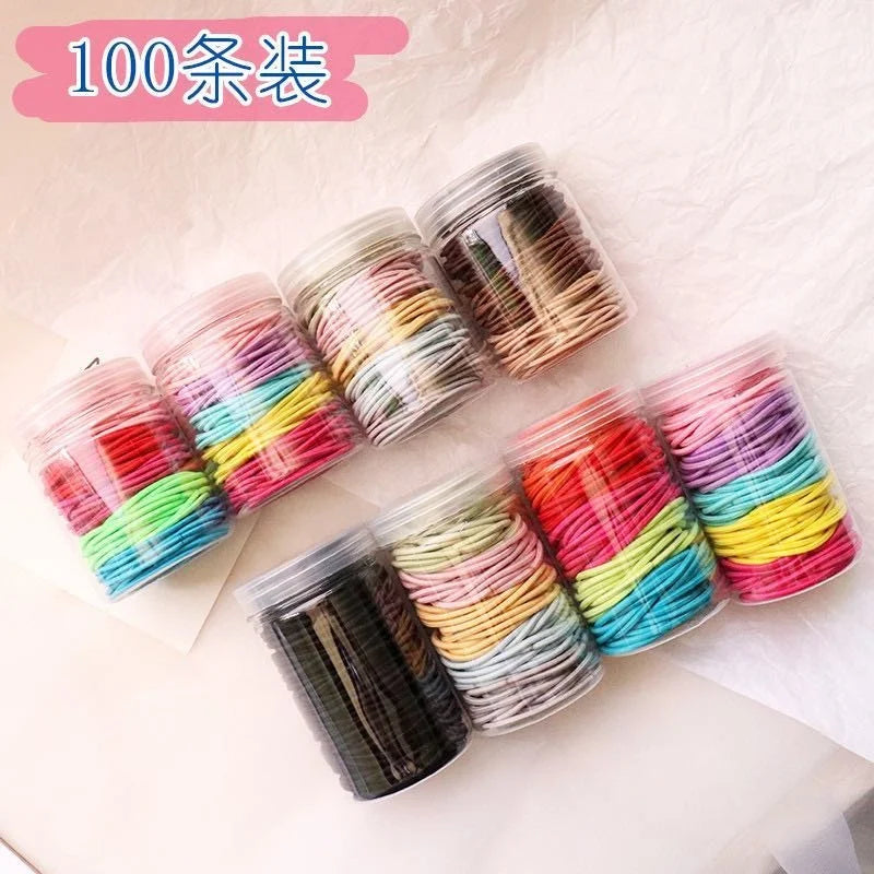 Women's 100pcs/Box 4.5CM Simple Black Elastic Hair Ties High Elastic Rubber Band Scrunchie Hair Bands