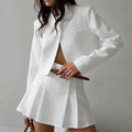 Enyami Custom Elegant Long Sleeve Shirt With High Waist Mini Skirts Slim White Outfit Female White Office 2 Piece Set