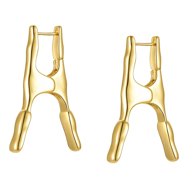 18K Gold Plated Brass Jewelry Personalized Design Clip Shape Ear Stud Accessories Earrings E221361