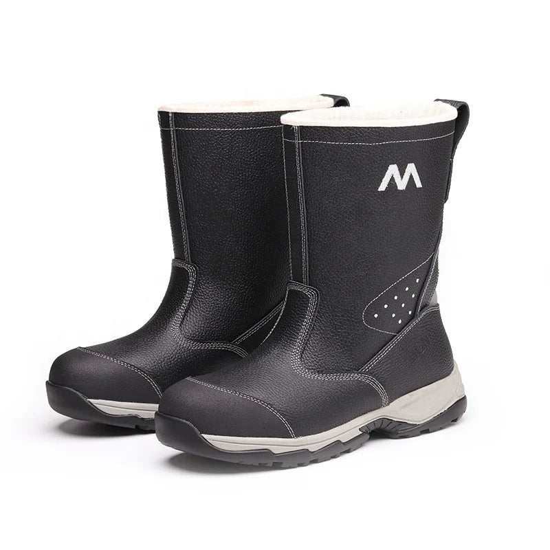 Microfiber Leather Men's Safety Boots with MD Rubber Sole Breathable Black Fashion Industrial Style Summer Autumn Use Steel Toe