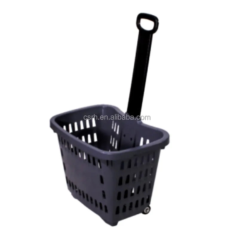 RH-BPR45-8 550*375*680mm 45L Hot Sale square sharp Basket Rolling Shopping Basket Red Color Plastic Shopping Basket