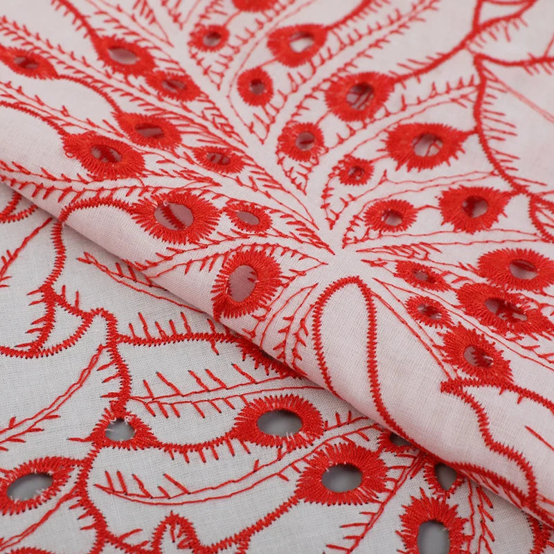 Colorful Perforated Textile Jacquard Floral Eyelet Cotton Knitted Embroidery Fabric Breathable Quick-Dry Wedding Bridal Dress